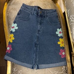 Dolls Kill Floral Embroidered Denim Shorts